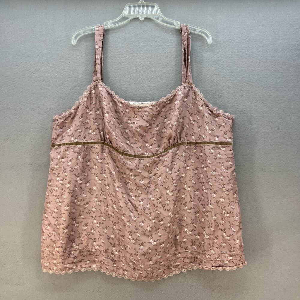 Tommy Hilfiger Women's Y2K Babydoll Tank Top Size 24 Floral Pattern Silk 90s